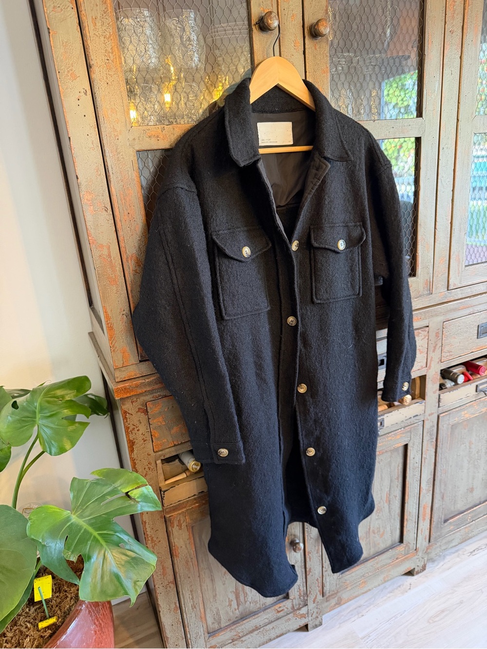 OAK + FORT Black Wool-Look Overshirt Jacket